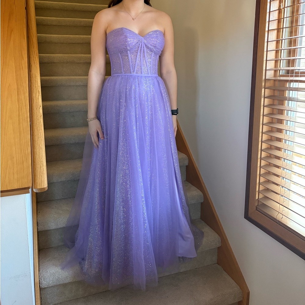 Lavender Glitter Strapless Gown